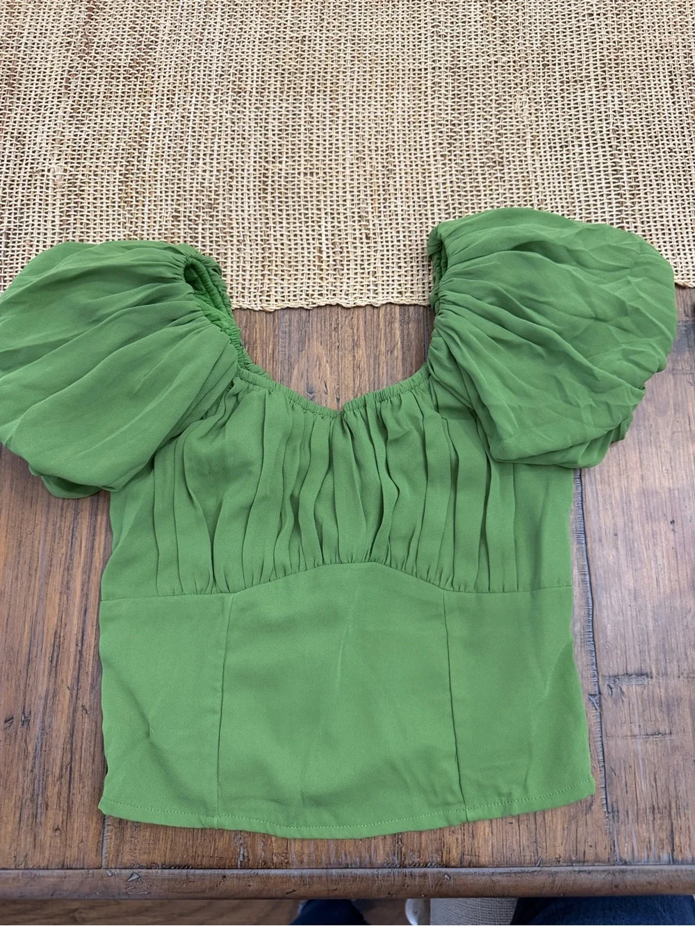 Abercrombie & Fitch Olive Green Puff-Sleeve Blouse